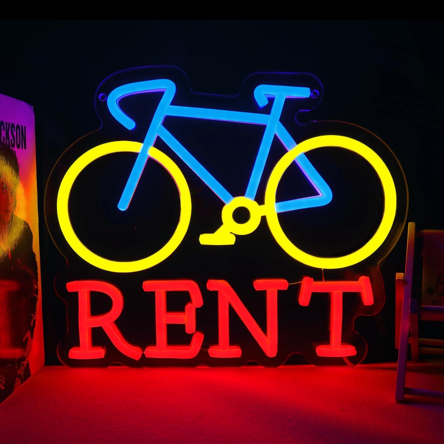 Lighting Decor Rentals - Neonowy Znak Wynajmu Rowerów z Oświetleniem